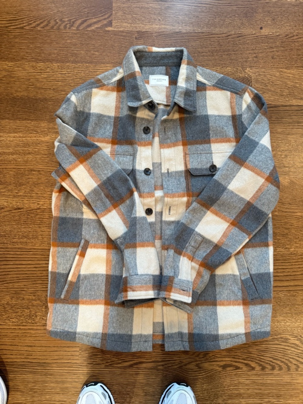 7 Diamonds Plaid Shacket in Gray, Cream & Orange